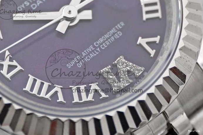 MiroTime 0516 Lady DateJust 28 SS TWF 1:1 Best Edition 904L Steel Purple Dial Roman Markers on President Bracelet NH TravelReady 2172